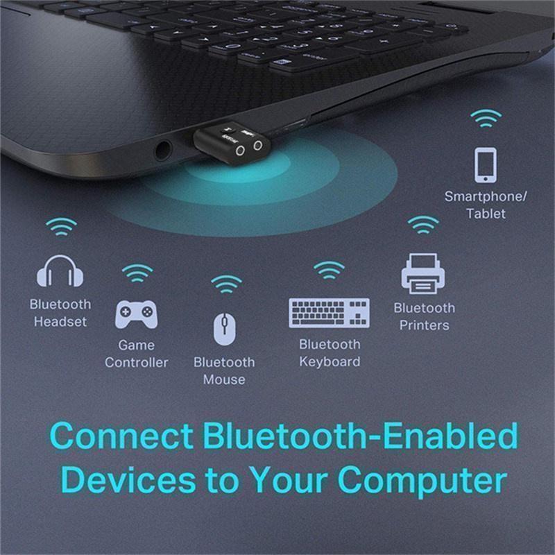 2 In 1 USB Bluetooth 5.0 Dongle Adapter Receiver Transmitter Stereo Wireless Audio Adapter USB 3.5mm for PC Desktops Headphones