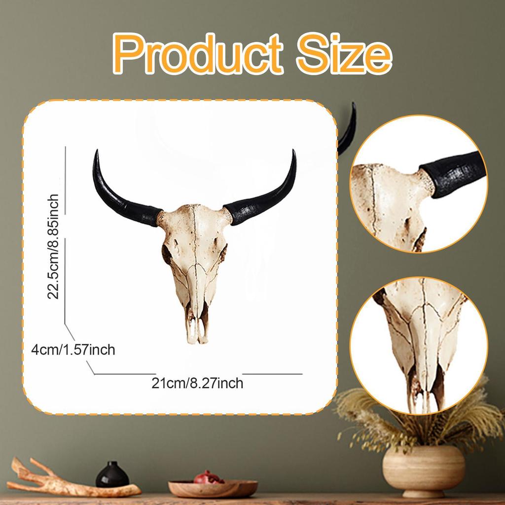 Halloween Kuhschädel Dekoration, Longhorn Kuhschädel Kopf Ornament, Wandbehang Tier Wildtier Skulptur für Zuhause Halloween Dekoration