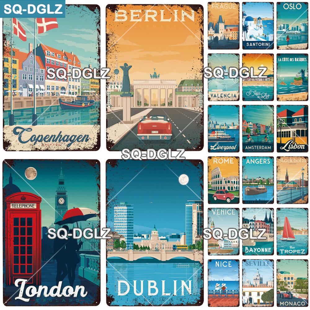 BERLIN City metalowy znak Vintage tablica dekoracyjna dla Pub dekoracje ścienne barowe plakietka emaliowana LONDYN/MONAKO/lizbona plakat prezent