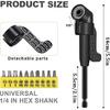 21 Pcs Right Angle Drill Attachment Set Includes 2Pcs Flexible Drill Bit Extension 3Pcs 360° Rotatable 1/4 3/8 1/2" Impact Grade Socket Adapter 3Pcs