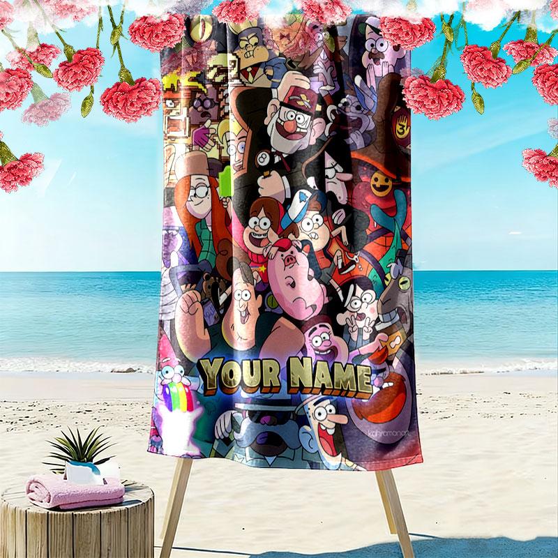Custom Gravity Falls Print Beach Towel, Large Soft Quick Dry Towel for Beach Camping Swimming