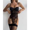 Tooxika Erotic Underwear Sexy Transparent Mesh Gathered Bodysuit Set