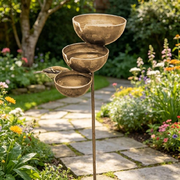 Metal Rainwater Bird Feeder And Bath 3 Layered Metal Rain Collection Bird Bath And Water Cup For Outdoor Wildlife Attraction
