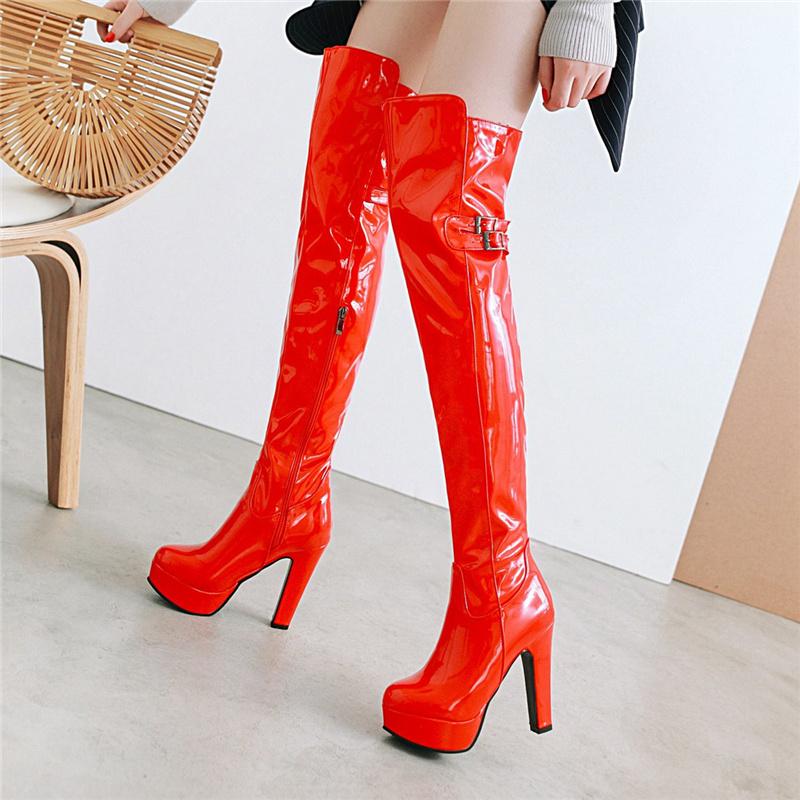 Sexy Winter Over the Knee Boots Women Platform High Heels Women's High Boot Waterproof Black Red White Long Party Shoes Big Size