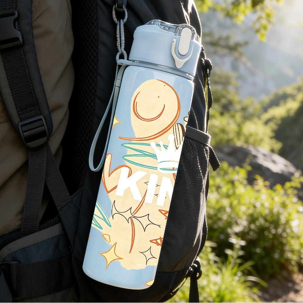 1PC Heart WING Angel Warm Slogan Print 750ml Color Plastic Sports Water Bottle Leakproof Flip Straw Lid Suitable for Sports Office Home Use