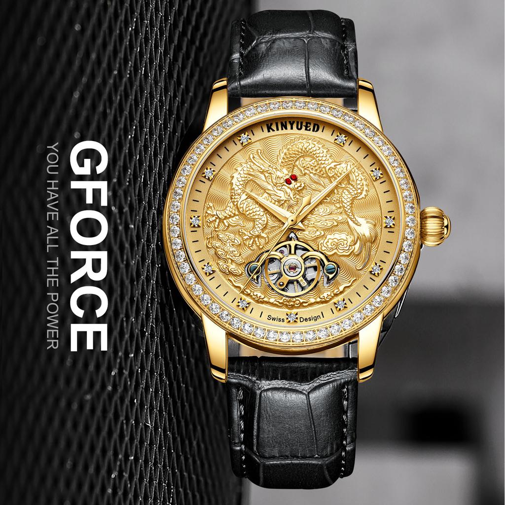 Buy KINYUED Automatic Mechanical Watch 3D Dragon Dial Design 3ATM
