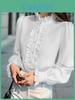 Elegant Long Sleeve Shirt With Ruffle Collar For Office Work And Casual Wear