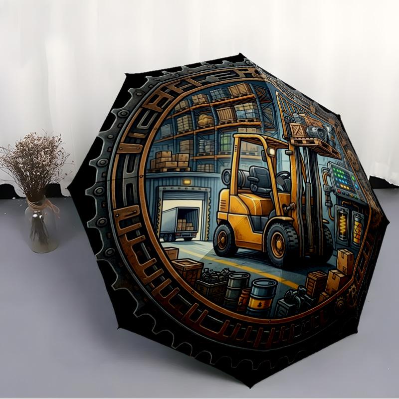 Industrial Warehouse Scene Pattern Umbrella, Portable and Foldable Design, 8 Ribs, a Casual Accessory for Halloween, Christmas, and Birthday Gifts.