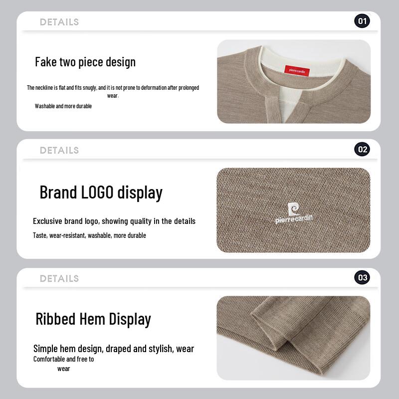 Pierre Cardin Men's 100% Wool Knit Long Sleeve Mock-Layer T-Shirt