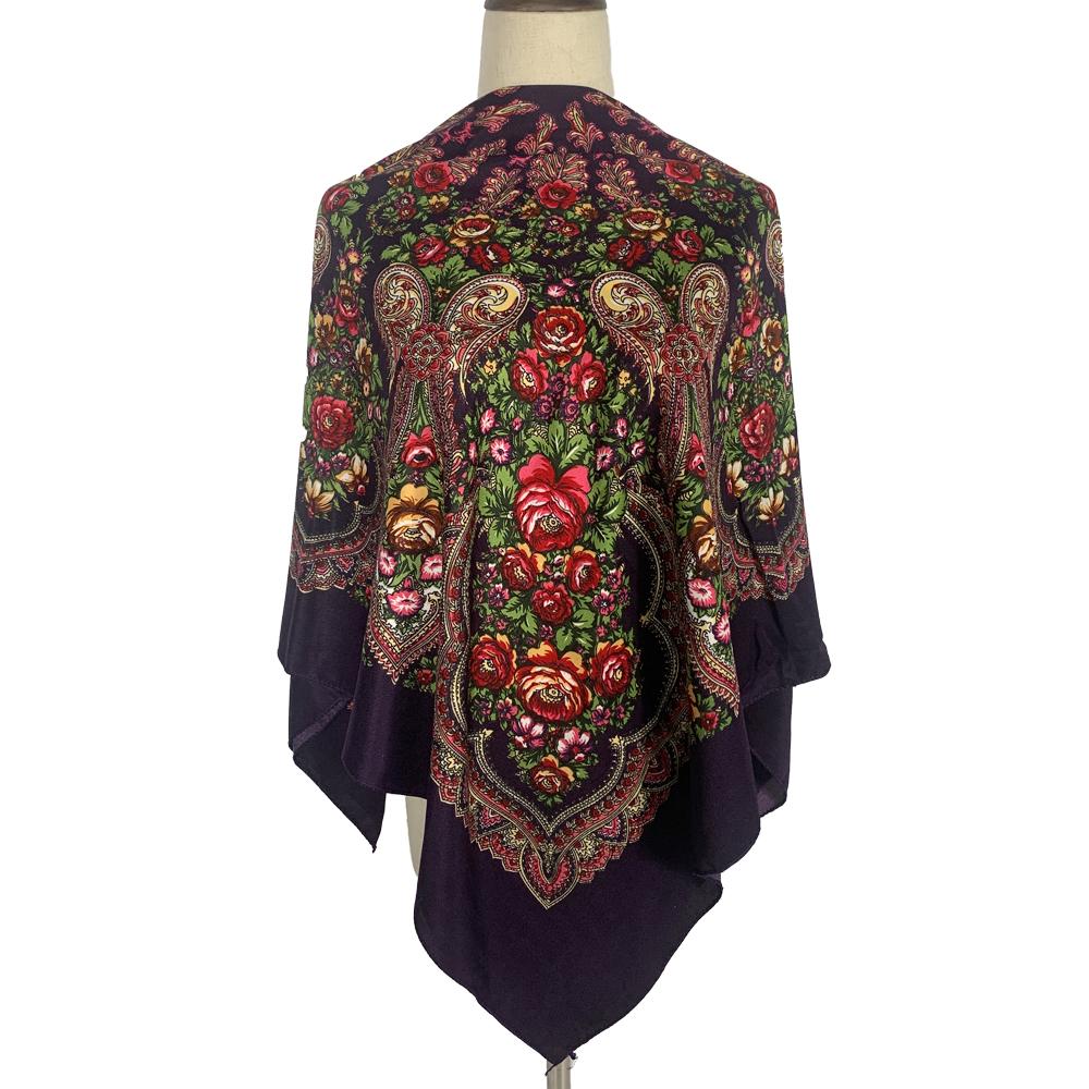 Retro Floral Print Russian Square Scarf Women Traditional Ukrainian Shawl Large Size Handkerchief Babushka Hijab Head Wraps 110X110cm