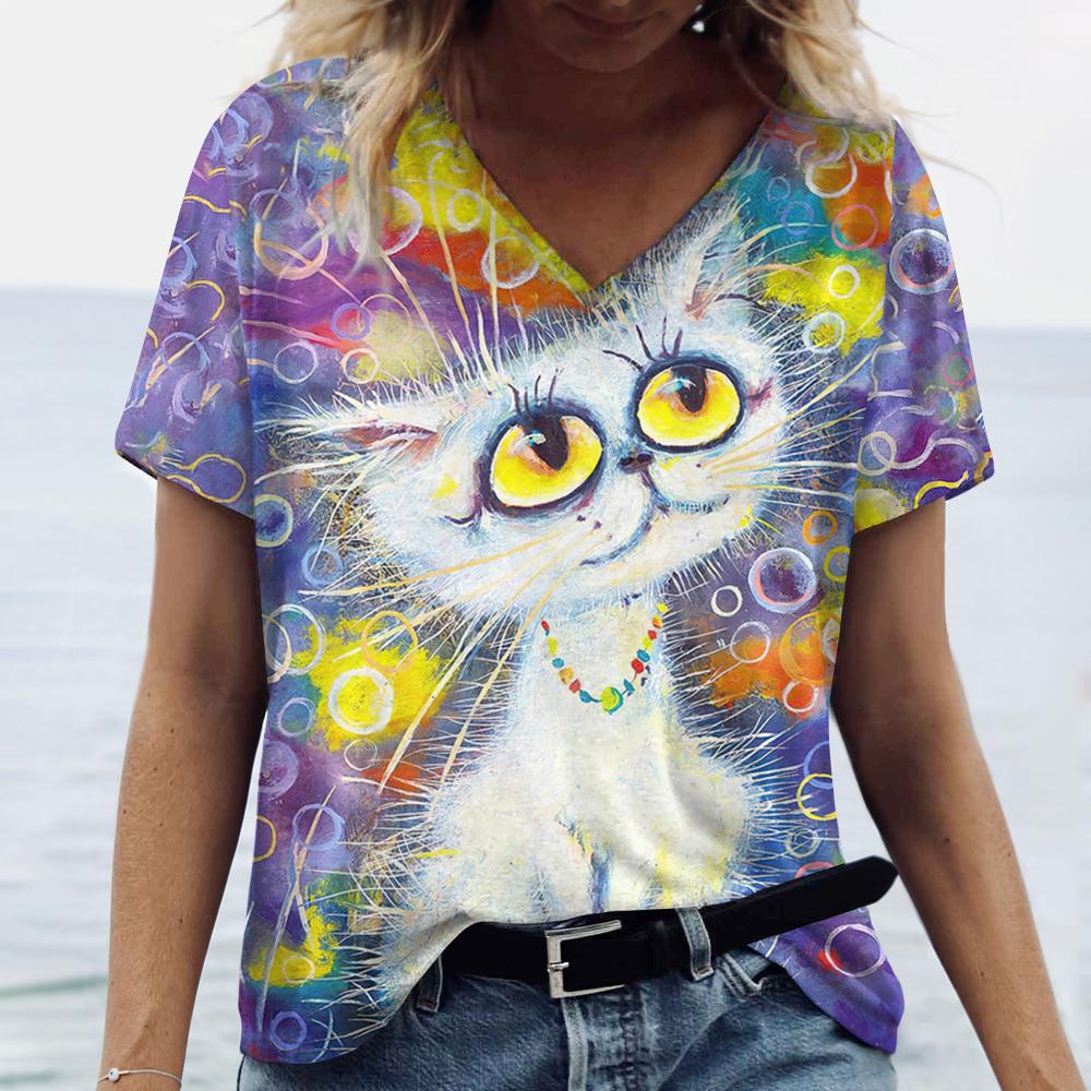 Módní dámské tričko Léto Kreslené zvířecí tričko Dámské oblečení Nadměrné Designové Krátký rukáv Výstřih do V Tričko Halenka 2024 Nové