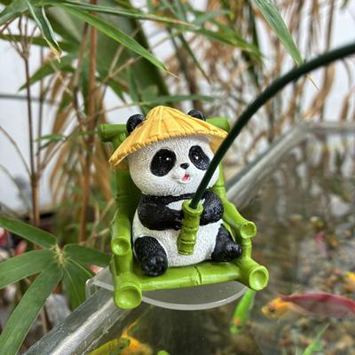 Cartoon Panda Fishing Figurine Sitting Panda Resin Statue Sculpture Outdoor Yard