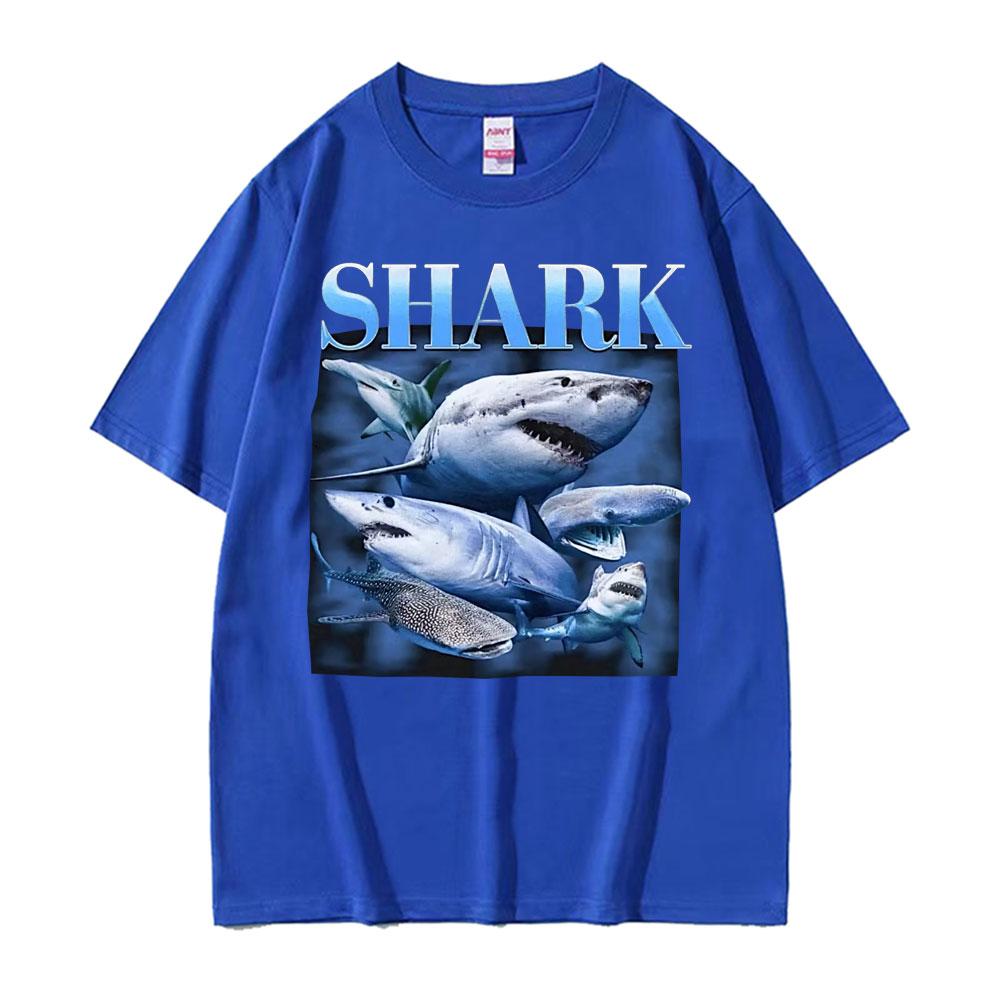 Funny Shark Vintage T-shirts Hammerhead Whale Great White Shark Animal Meme T Shirt Unisex Women Oversized 100% Cotton T-shirt Tops