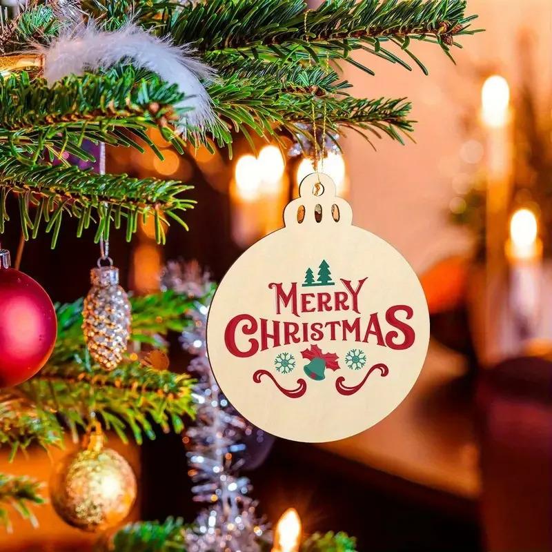 Pure wood ornaments, laser-cut circular plates with holes, handmade holiday decorations featuring Santa Claus, handcrafted