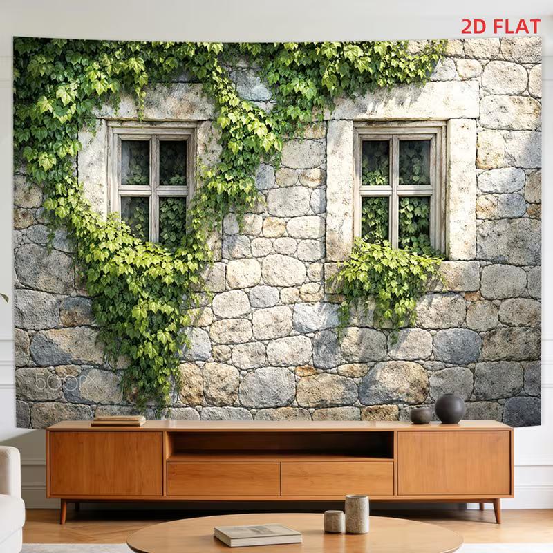 2D Green Climber Stone Facade Bedroom Tapestry