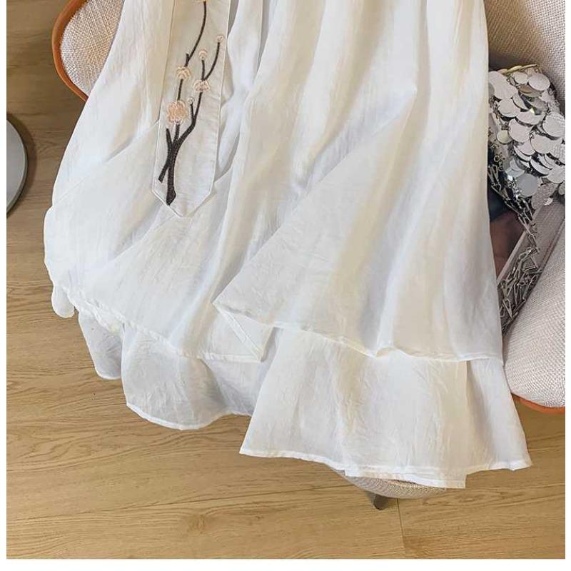 A Stylish and Retro Mid-length Embroidered Skirt with A Flexible Waist and A Double-layered Flowing Skirt