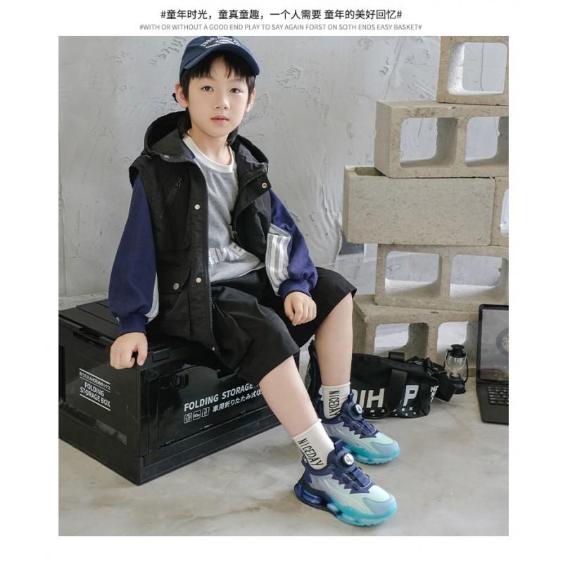 Boys Running Shoes With Rotating Buckle Lightweight Breathable Non-Slip Sport Sneakers Kids Ages 4-16