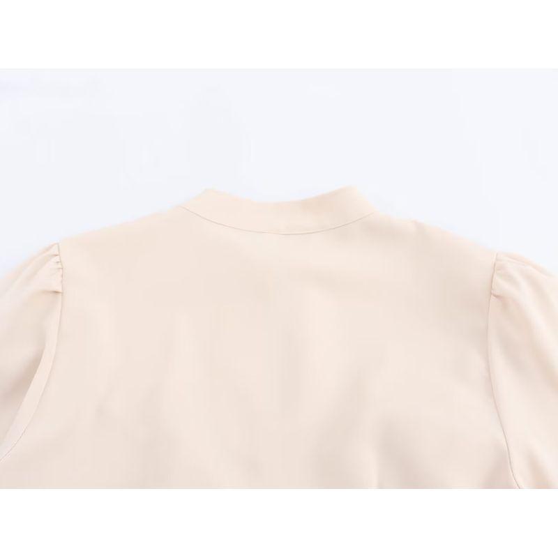 Kaslead New Arrival Women's Clothing Fashion Style Cut Out Collar Tight Waist Lantern Sleeve Long Sleeve Pleated Dress
