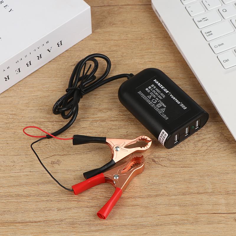 Portable Usb Power Adapter For Smart Phone Tablet Gps 12V 24V To 5V 2.1A Converter With Battery Clip 3 Ports Charging Adapter