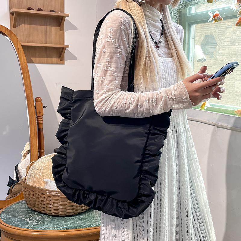 Vintage Dámské Tote Tašky Francouzský Styl Volánky Elegantní Sac A Main Femme Velká Kapacita Lehká Tenká Ramenní Bolso Mujer Kabelky