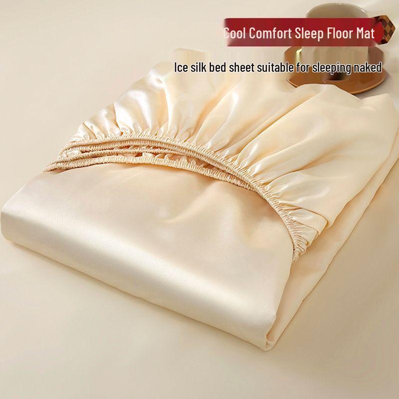 Summer Ice Silk Cooling Fitted Sheet 3-Piece Set with Anti-Slip Full Mattress Cover
