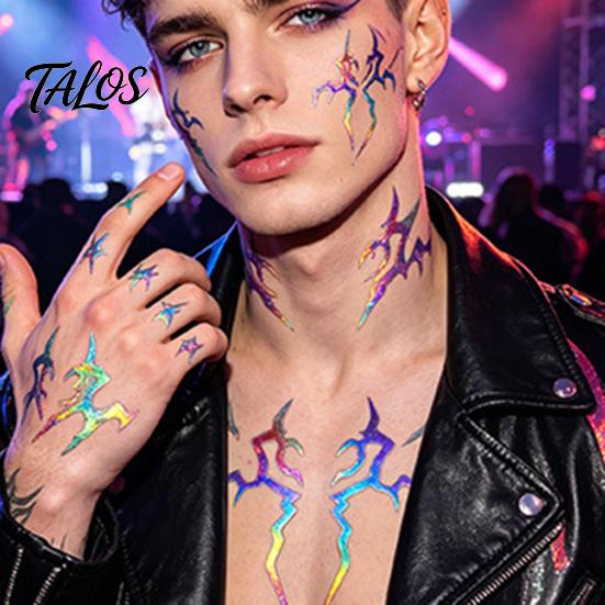 Talos 5 Sheets Holographic Lightning Tattoos, Waterproof Flash Temporary Stickers, Full Color Body Art for Festival Party