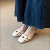 French White Camellia Hollow Bag Head Sandals Women's Summer Square Head Commuting Thick Heel One-word Buckle Shoes