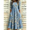 Women's Crew Neck Long Sleeve Loose Fit A-Line Midi Dress Casual 3D Floral Print