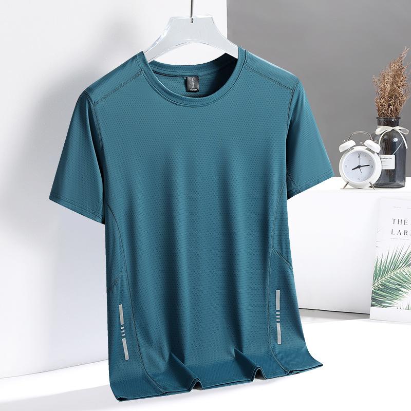 Men's Outdoor Sports Ice Silk Short Sleeved T-shirt, Men's Thin Ice Silk Quick Drying Sports Half Sleeved T-shirt