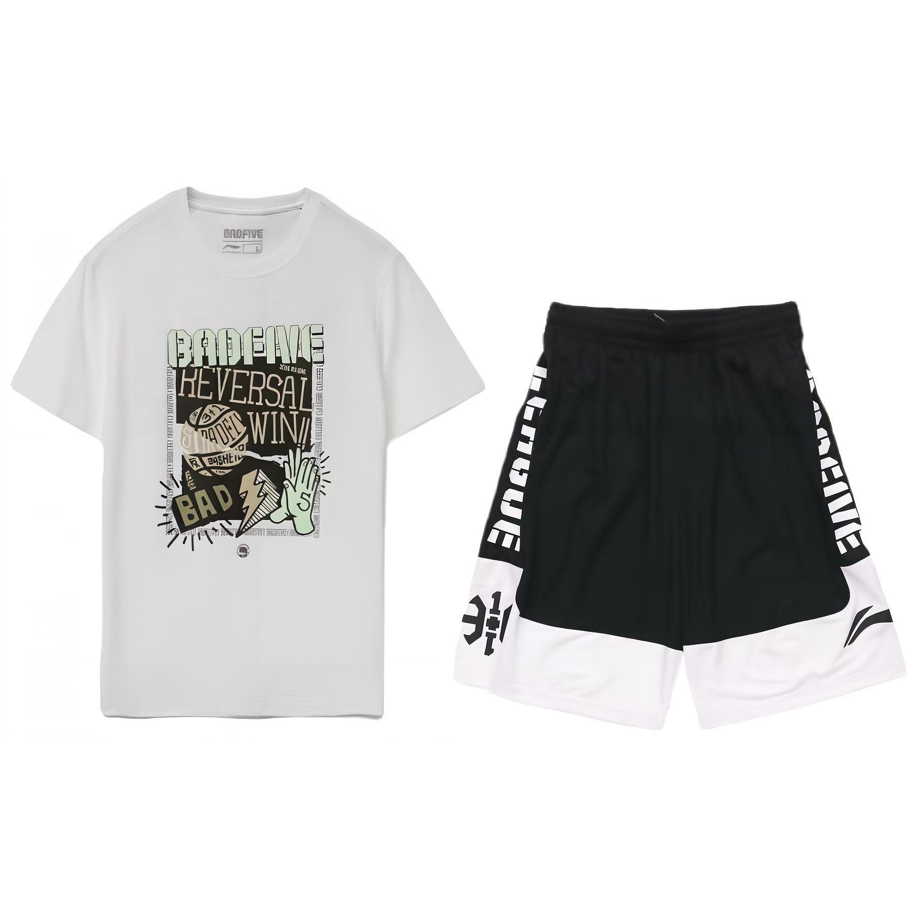Li Ning Sports Basketball Collection Basketball Suit Men s White+Black AAPR359-1+AHSR475-3 S
