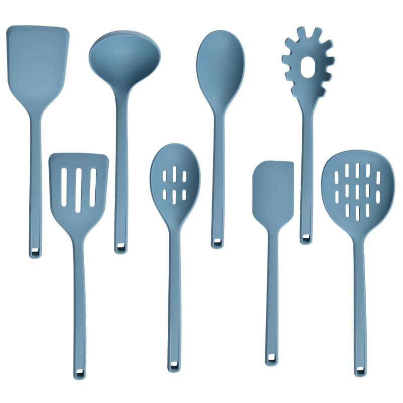 

New Household Silicone Cooking Scoop Set Fried Scoop Spoon Kitchen Silicone Kitchenware 8-piece Set blue 8-piece set