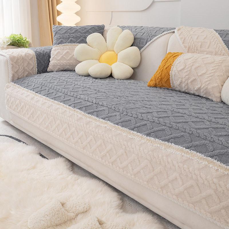 Plush Sofa Cushion Winter Antislip Cushion Korean Ins Leather Sofa Cover Cover Cloth Winter Blanket