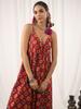 Hand Block Print Jumpsuit Baumwolle Rot Schwarz Jumpsuit,Einheitsgröße mit Taschen Boho Chic Handgefertigt Yoga Jumpsuit Sommer,lockerer Overall,Harem Jumpsuit