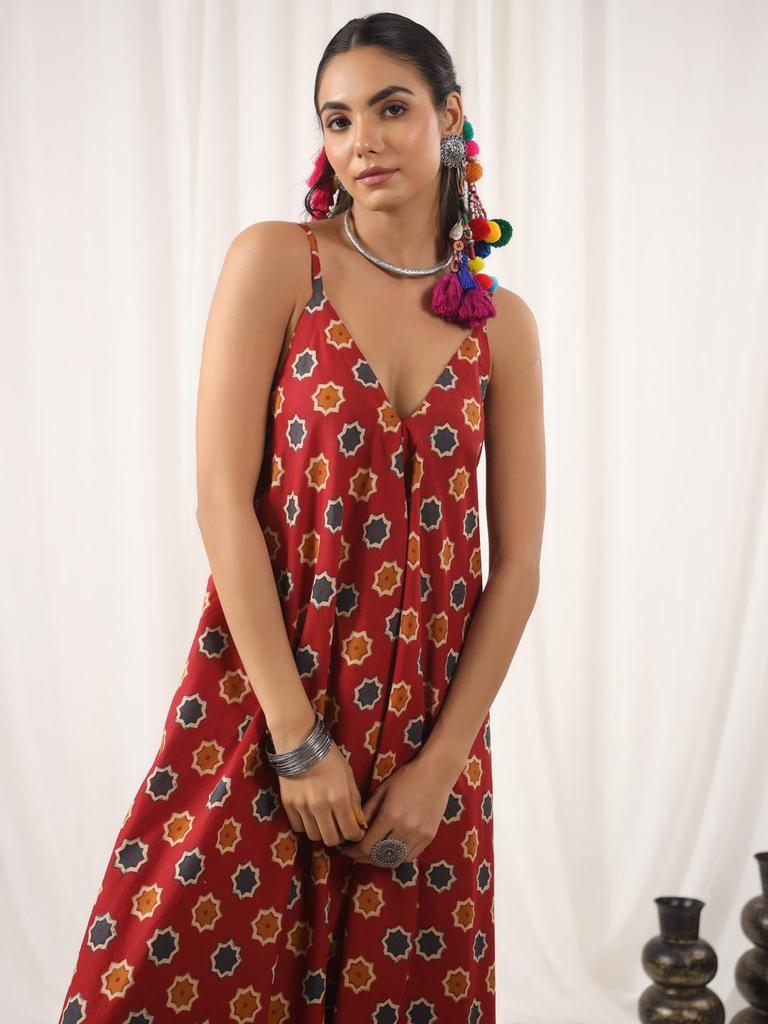 Hand Block Print Jumpsuit Baumwolle Rot Schwarz Jumpsuit,Einheitsgröße mit Taschen Boho Chic Handgefertigt Yoga Jumpsuit Sommer,lockerer Overall,Harem Jumpsuit