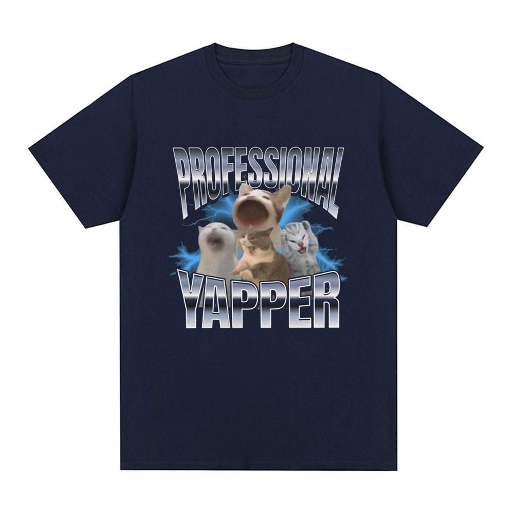 Professional Yapper Funny Cat Meme T Shirt Unisex Women Fashion Vintage Short Sleeve T-shirt Casual Cotton Cozy Oversized T Shirts