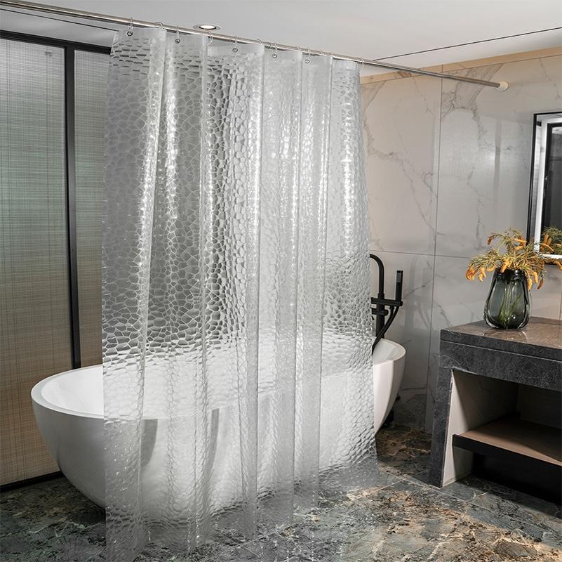 1pc 3D Shower Curtain Liner with Plastic Hooks, 71*71inch / 180*180cm Waterproof Plastic Bath Curtain, Luxury Bathroom Curtain