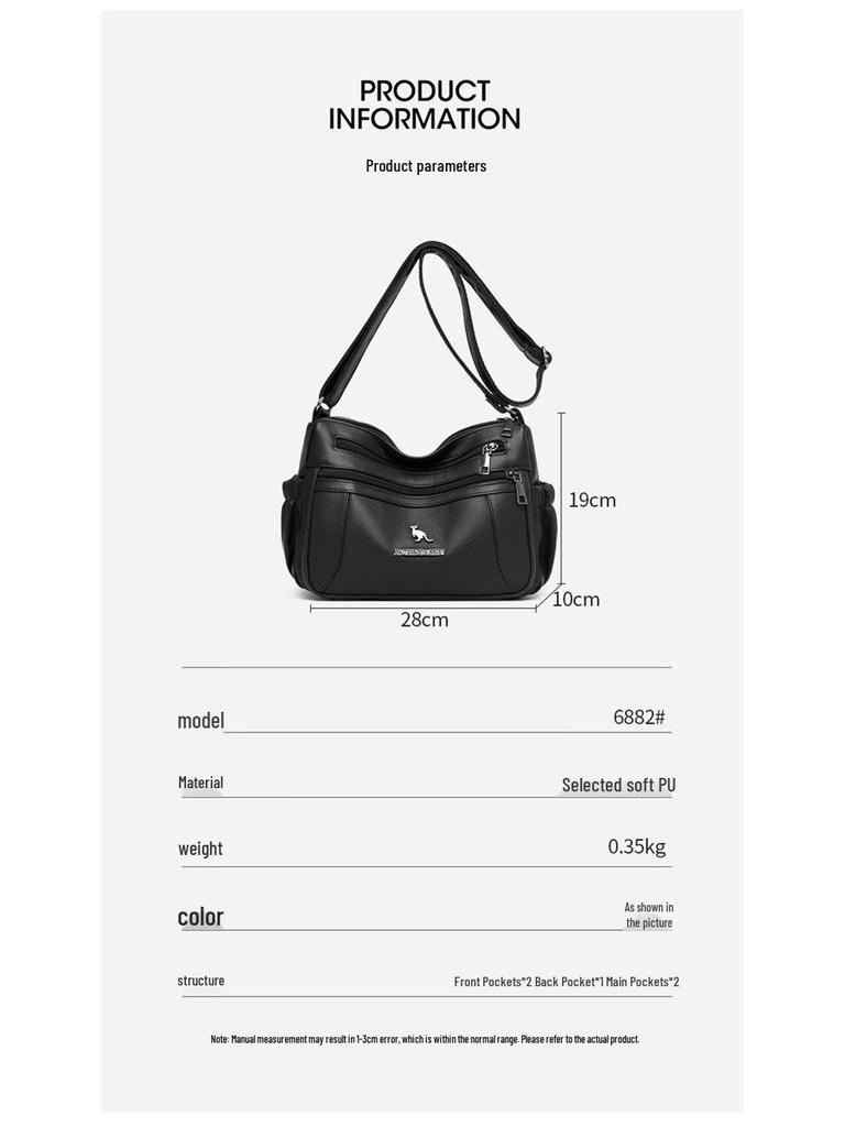 2025 New Soft Leather Large Capacity Multi-Layer Shoulder Crossbody Bag for Middle-Aged Women