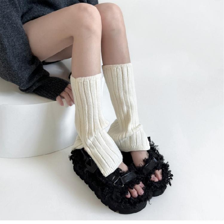 Women's Slouchy Leg Warmers with Side Split Solid Color Ribbed Knitted Boot Covers Leggings Gaiters Footles Socks Gift