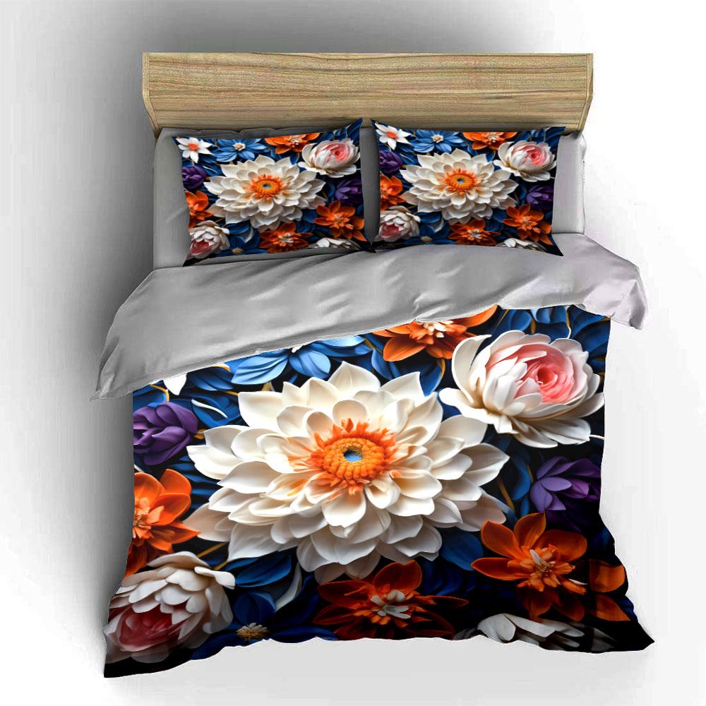 Vibrante Tema Floreale Colorato 3D, Varie Misure, Set Biancheria da Letto Raffinato 3 Pezzi per Camera da Letto di Bambini e Adulti, Regalo