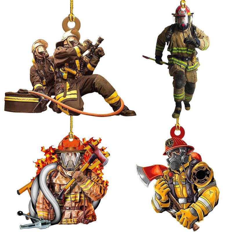 Kreativer Feuerwehrmann Mantel Auto Anhänger Weihnachtsbaum Dekoration Holz Feuerwehrmann Uniform Hängende Verzierung Für Auto Haus Weihnachten Souvenir Geschenk
