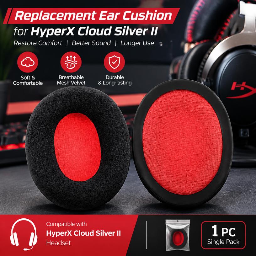 Replacement Ear Cushions for HyperX Cloud Silver II Headphones, Oval Soft Breathable Ear Pads