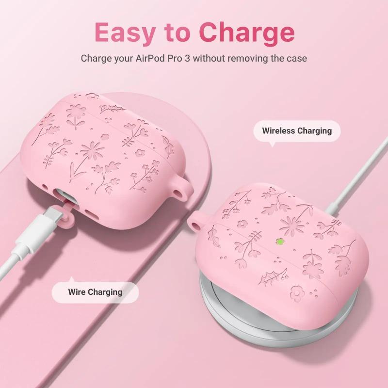 Case For Apple AirPods Pro 2 Flower Engraved Protective Case Soft Silicone Full Cover Anti-scratch Shockproof Case For AirPods 4