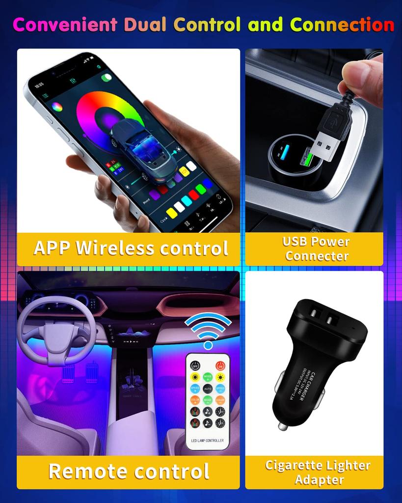 DUOFU365 Car LED Tape Light, Footlight, Car Ambient Light, Underfoot Lighting, Full Color, Interior