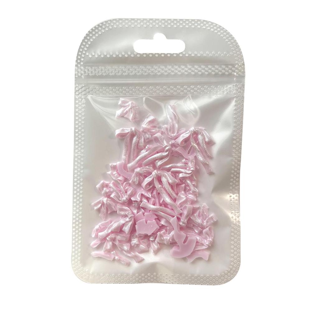 Pearlescent White & Pink Satin Ribbon Bow Nail Art Decorations Mixed Pack