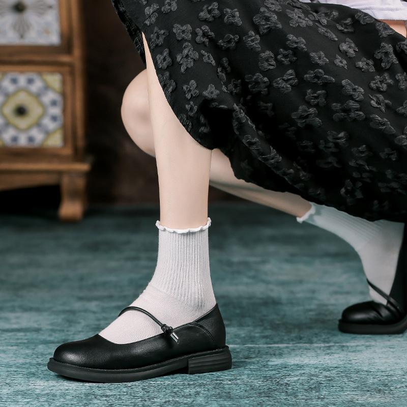 One-word with small leather shoes women's autumn soft-soled single shoes platform Mary Jane shoes
