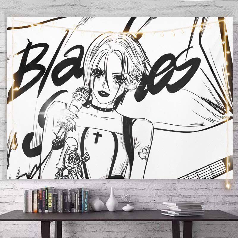 Nana Punk Rock Black Pink Anime Collage Tapestry Wall Hanging Art Decor for Bedroom Otaku Cozy Study Space Decor