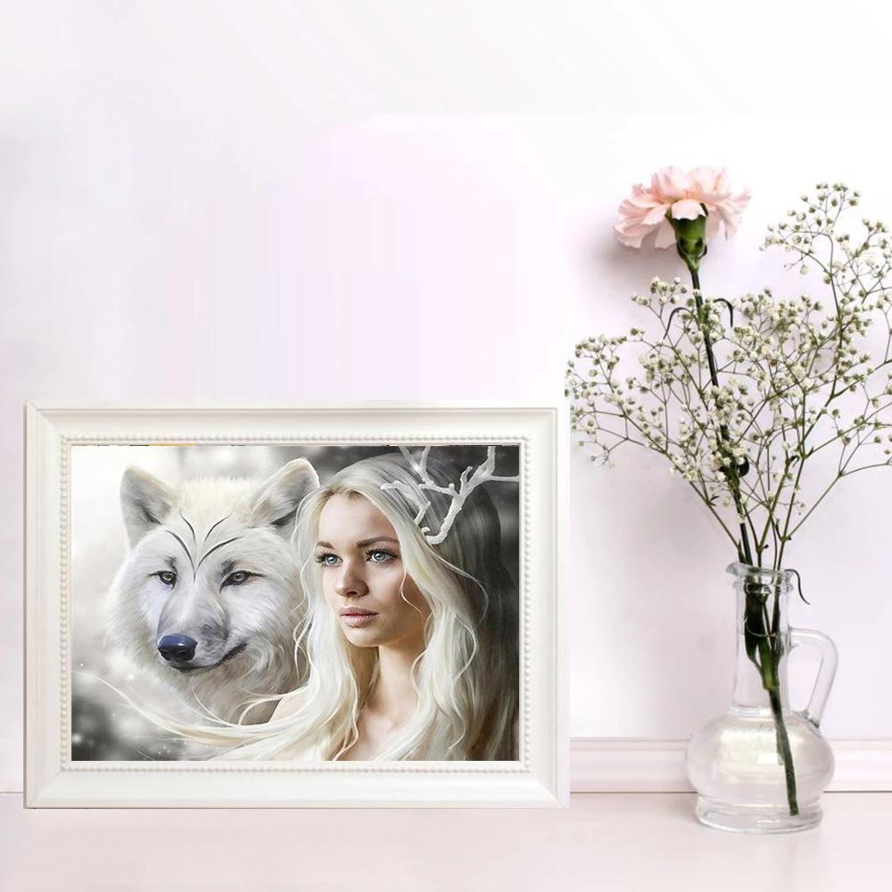5D-Diamantgemälde zum Selbermachen, weiblicher Wolf, Stickerei, Kreuzstich, Stickset, alle Strass-Diamantgemälde, manuelle Heimdekoration, Geschenk