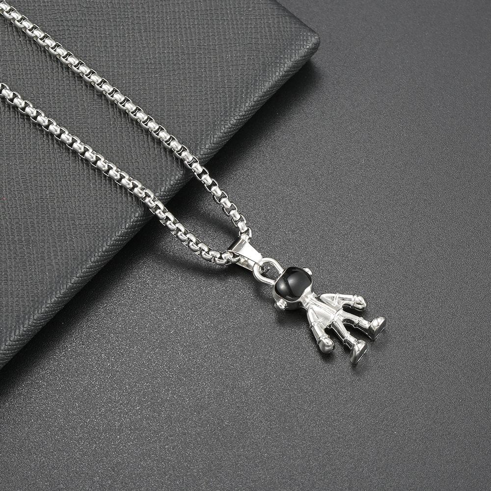 Colier Hip Hop din Oțel Titan Astronaut de Desene Animate Bărbați și Femei Val Lung Păpușă Dansatoare Pandantiv Colier