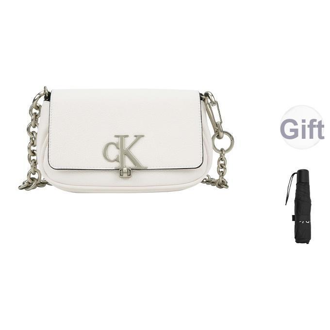 Calvin Klein Letter Twist Lock Flap Chain Shoulder Bag Medium Women shoulder bag Moonlight-White DH3240-391