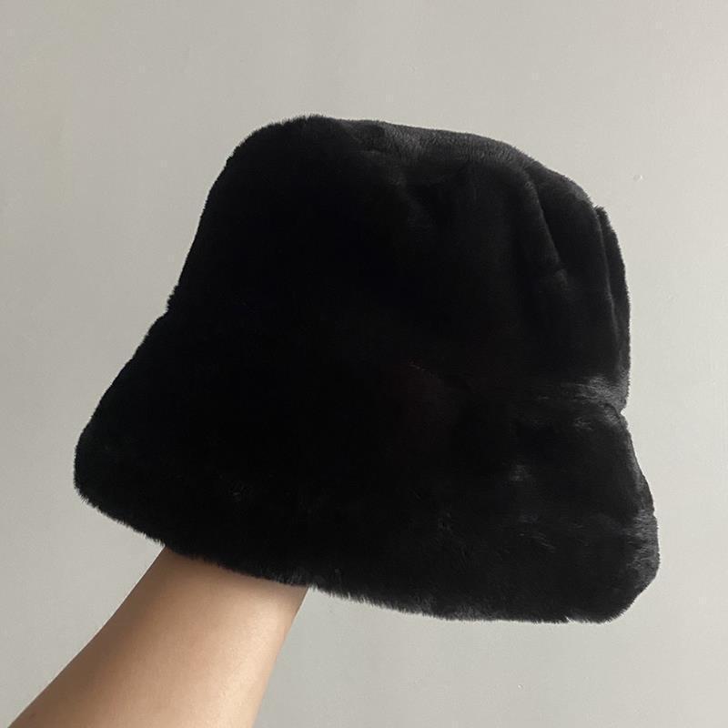 Thick Plush Berets Faux Rabbit Fur Fisherman Hat Women Autumn Winter Warm Thickened Bucket Hats Panama Plush Basin Cap Beanies